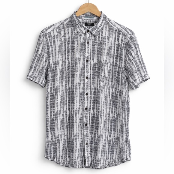 Basement Other - Basement Slim Fit Abstract Print Shirt M Viscose Button Up Short Sleeve